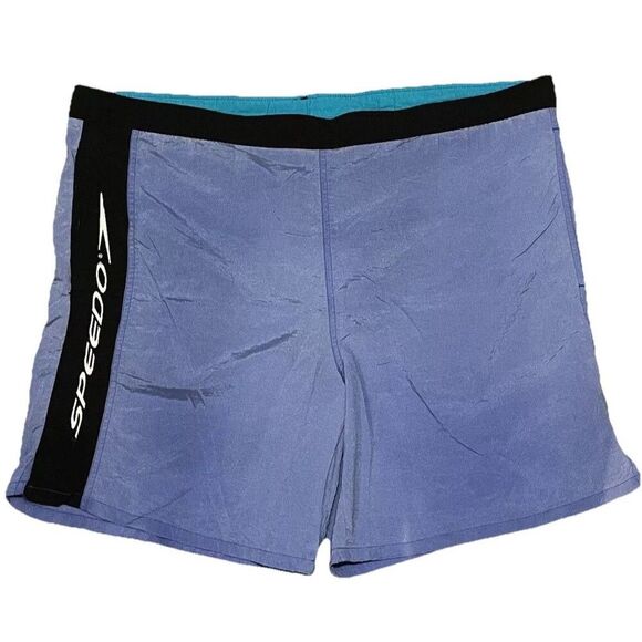 Vintage Speedo Swim Trunks Mens Size Large Blue Black Shorts - Picture 1 of 5